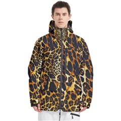 Leopard Skin Texture, Macro, Brown Men s Multi Pockets Zip Ski And Snowboard Waterproof Breathable Jacket