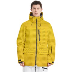Yellow Lego Texture, Macro, Yellow Dots Background Men s Multi Pockets Zip Ski And Snowboard Waterproof Breathable Jacket