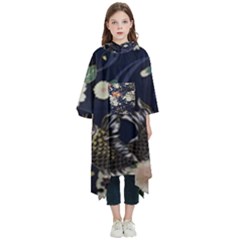 Japanese Wave Koi Illustration Pattern Kids  Hooded Rain Ponchos