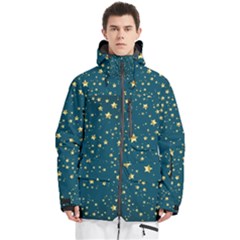 Star Golden Pattern Christmas Design White Gold Men s Multi Pockets Zip Ski And Snowboard Waterproof Breathable Jacket