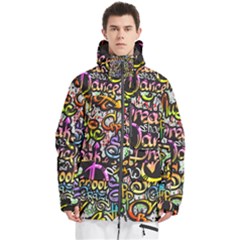 Graffiti Word Seamless Pattern Men s Multi Pockets Zip Ski And Snowboard Waterproof Breathable Jacket