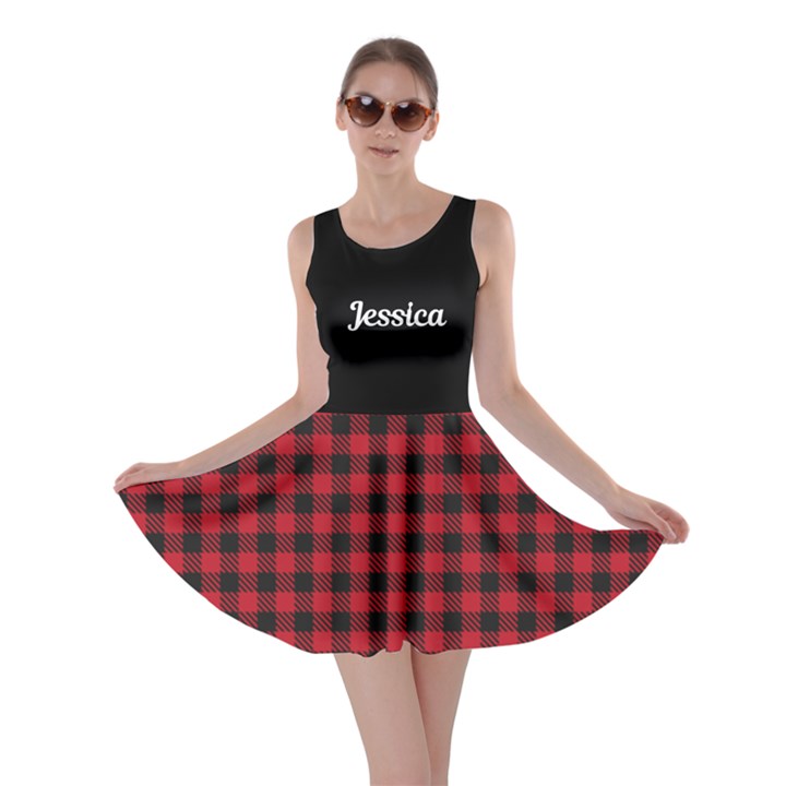 Personalized Name Xmas Checked Pattern Skater Dress Skater Dress