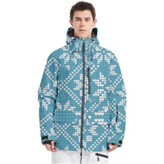Blue Winter Knitted Texture, Blue Winter Background, Knitted Texture Men s Multi Pockets Zip Ski And Snowboard Waterproof Breathable Jacket