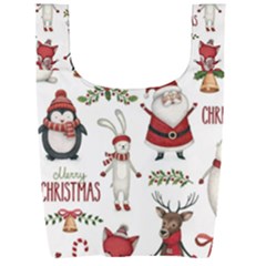 Christmas Characters Pattern, Xmas Backgrounds Foldable Shopping Bag