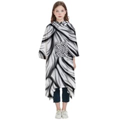Black White Flower Texture Pattern Kids  Hooded Rain Ponchos