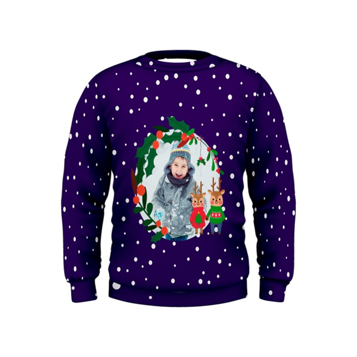 Personalized Photo Deer Frame Xmas Kids  Sweatshirt Kids  Sweatshirt