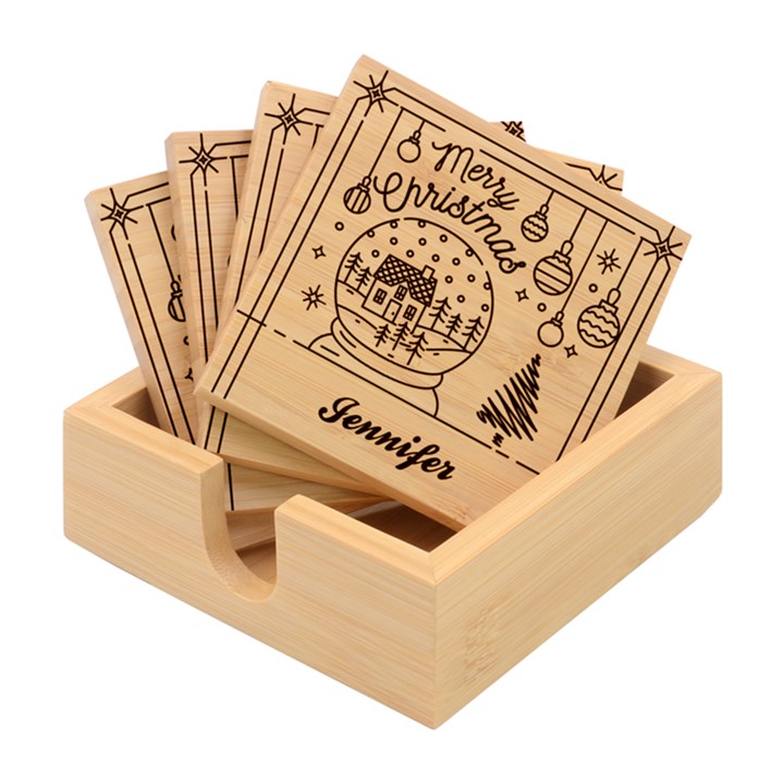 Personalized Xmas Family Any Text Name Bamboo Coaster Set Bamboo Coaster Set