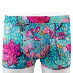 Pink On Blue Leaves Men s Boxer Briefs