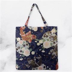 Japanese Wave Koi Illustration Pattern Grocery Tote Bag