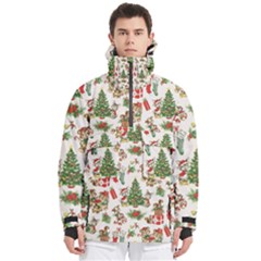 Christmas Texture, Pattern, Red, Tree, Craciun, Green, Christmas Men s Pullover Zip Ski And Snowboard Waterproof Breathable Jacket