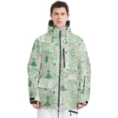 Green Christmas Trees, Cute, Doodle Men s Multi Pockets Zip Ski And Snowboard Waterproof Breathable Jacket
