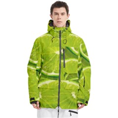 Lime Slices Close Up, Fresh, Fruit, Green Lemon Men s Multi Pockets Zip Ski And Snowboard Waterproof Breathable Jacket