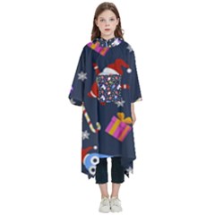 Colorful Funny Christmas Pattern Kids  Hooded Rain Ponchos