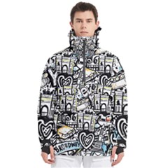 New York City Nyc Broadway Doodle Art Men s Pullover Zip Ski And Snowboard Waterproof Breathable Jacket