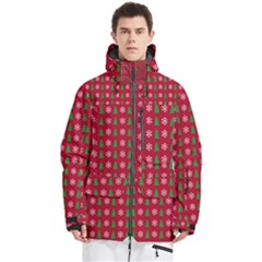 Snowflake Christmas Tree Pattern Men s Multi Pockets Zip Ski And Snowboard Waterproof Breathable Jacket