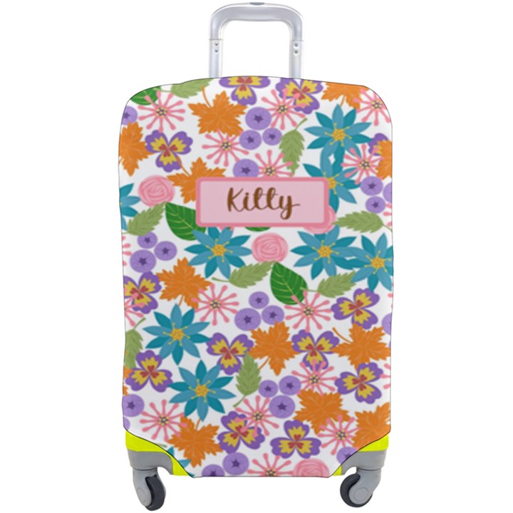 Personalized Name Any Text Floral luggage cover Luggage Cover (Large)