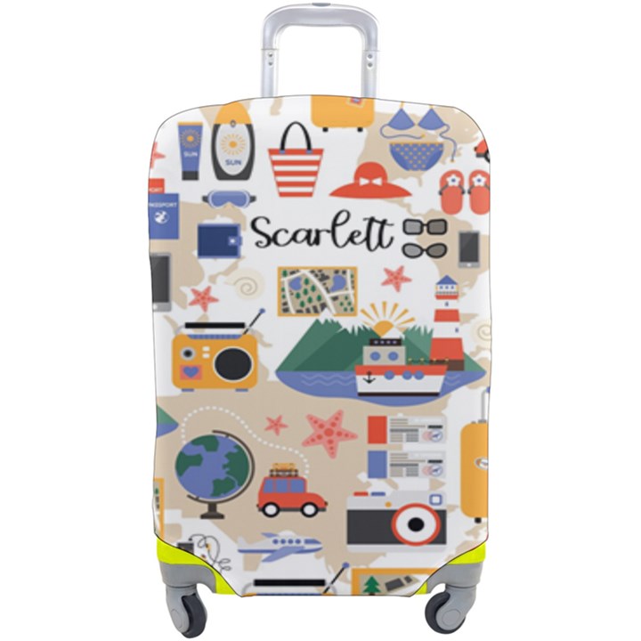 Personalized Name Any Text Travel illustration luggage cover Luggage Cover (Large)