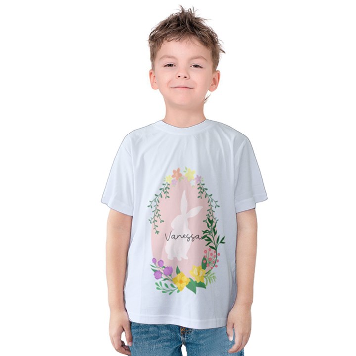 Personalized Name Any Text Easter Egg with Flower Kids  Cotton T-Shirt Kids  Cotton T-Shirt