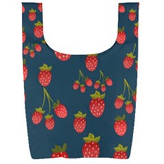 Strawberry Texture, Blue Background With Strawberries Foldable Shopping Bag