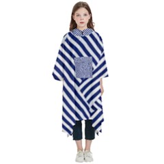 Blue And White Abstract Stripes Kids  Hooded Rain Ponchos