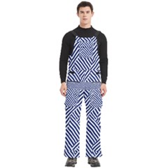 Blue And White Abstract Stripes Men s Side Zip Front Pouch Ski And Snowboard Bib Pants	