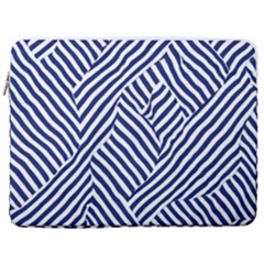 Blue And White Abstract Stripes 17  Vertical Laptop Sleeve Case With Pocket