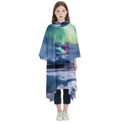Northern Lights Aurora Night Nature Kids  Hooded Rain Ponchos