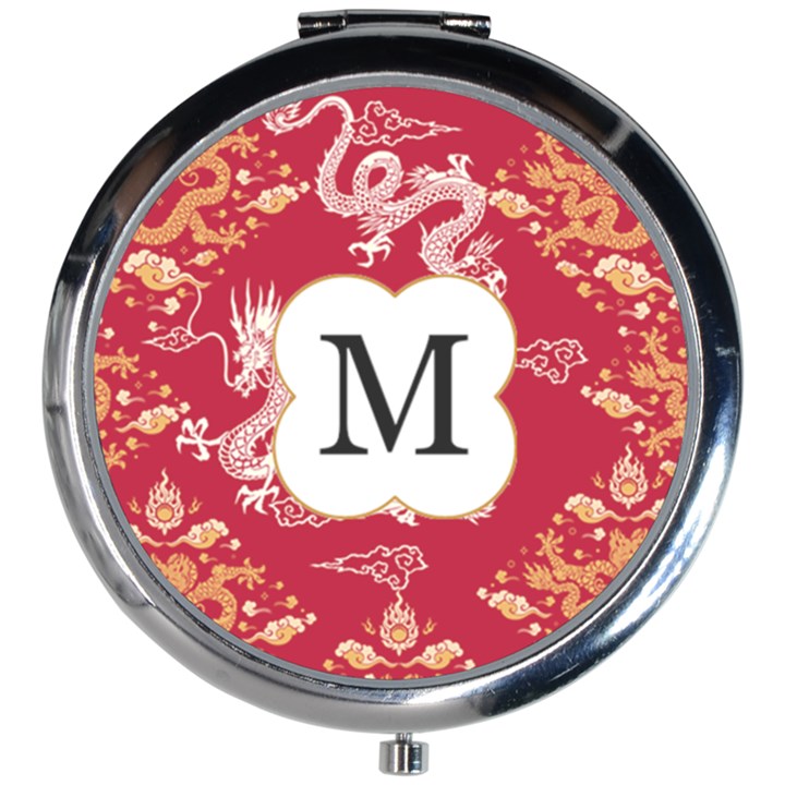 Dragon Pattern Initial  Mini Round Mirror