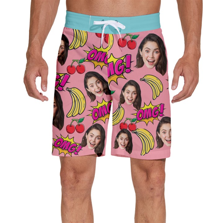 Personalized Photo Many Face Head OMG Oh My God Men s Beach Shorts