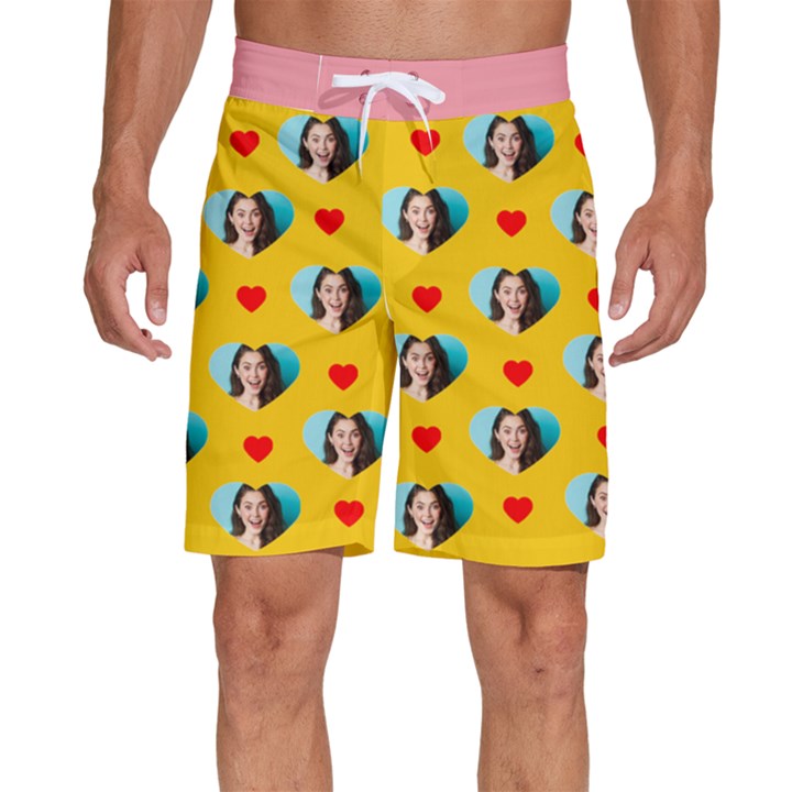 Personalized Photo Many Face Head Heart Men s Beach Shorts