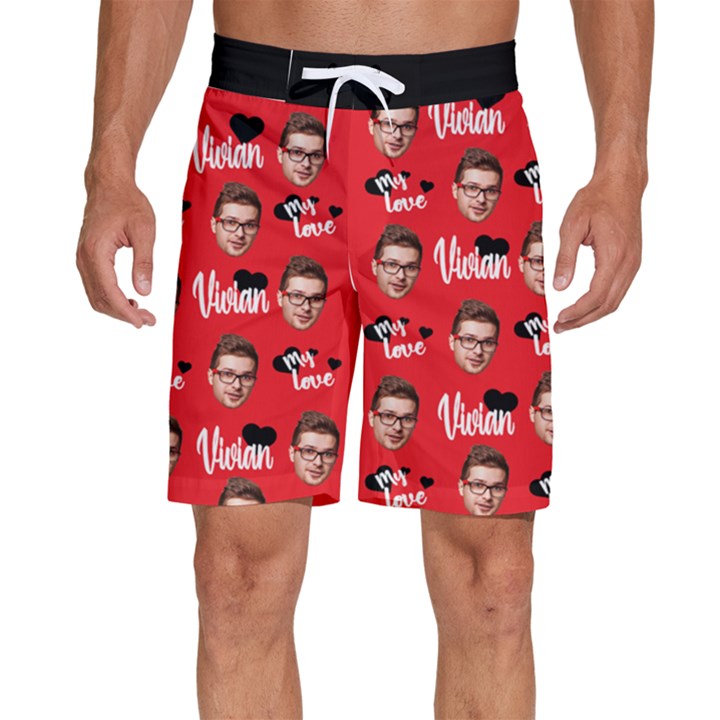Personalized Photo Many Face Head Men s Beach Shorts
