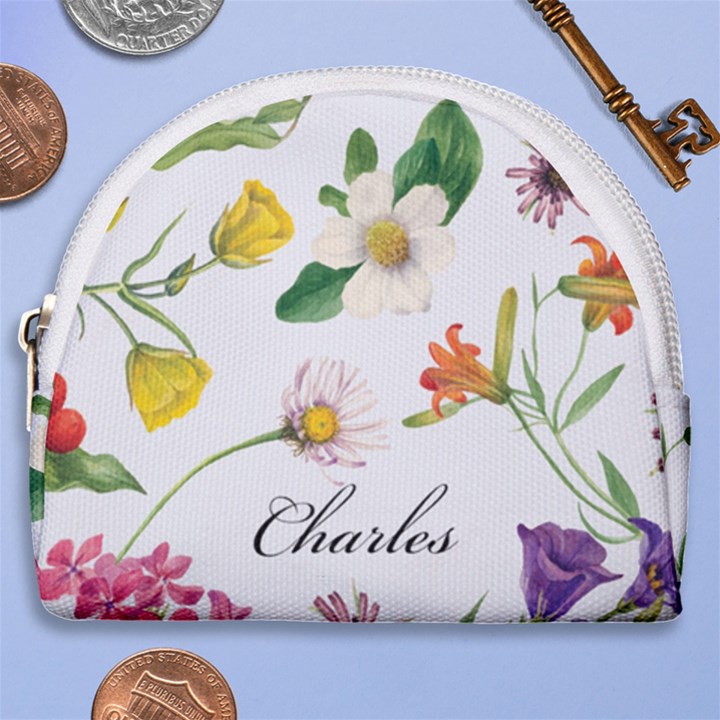 Personalized Hand Drawn Floral Name Any Text Horseshoe Style Canvas Pouch