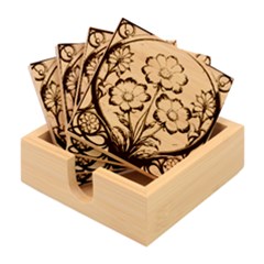 Fantasy Pink Flowers Stained Glass Bamboo Coaster Set