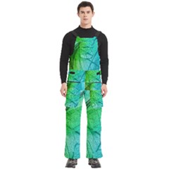 Texture Green Leaf Abstraction 3d Men s Side Zip Front Pouch Ski And Snowboard Bib Pants	