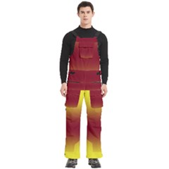 Electric Yellow To Burgundy Red Bilinear Gradient Men s Side Zip Front Pouch Ski And Snowboard Bib Pants	