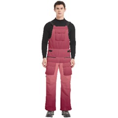 Coral Pink To Burgundy Red Linear Gradient Men s Side Zip Front Pouch Ski And Snowboard Bib Pants	
