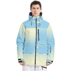 Cream Yellow To Baby Blue Bilinear Gradient Men s Multi Pockets Zip Ski And Snowboard Waterproof Breathable Jacket