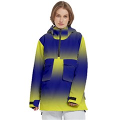 Electric Yellow To Navy Blue Bilinear Gradient Women s Pullover Zip Ski And Snowboard Waterproof Breathable Jacket