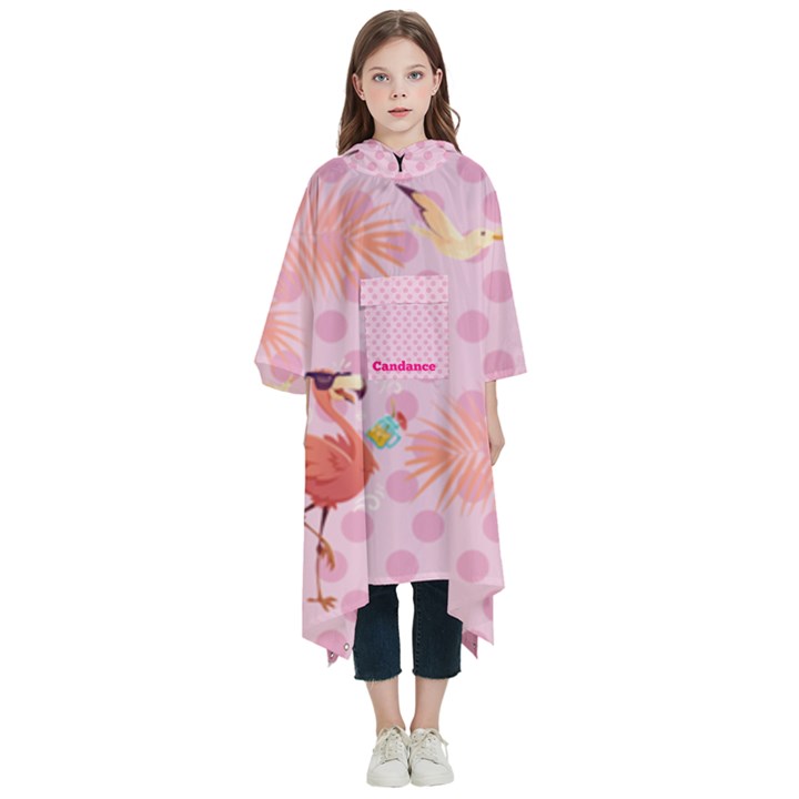 Personalized Name Flamingo Kids  Hooded Rain Ponchos