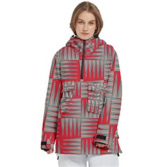 Zigzag Pattern Chevron Red Women s Pullover Zip Ski And Snowboard Waterproof Breathable Jacket