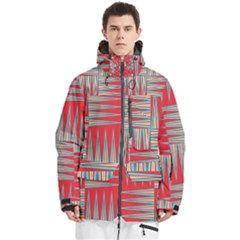 Zigzag Pattern Chevron Red Men s Multi Pockets Zip Ski And Snowboard Waterproof Breathable Jacket