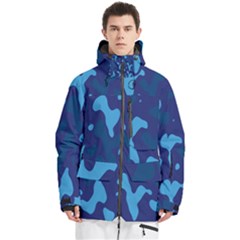Blue Camouflage Pattern Men s Multi Pockets Zip Ski And Snowboard Waterproof Breathable Jacket