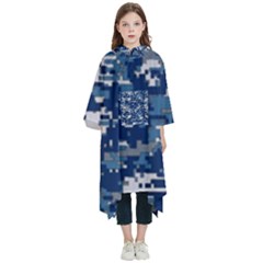 Blue, Camouflage, Cool, Navy, New, Pattern Kids  Hooded Rain Ponchos