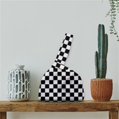 Pattern Checkered Squares Black White Pattern Japanese Wrist Knot Bag