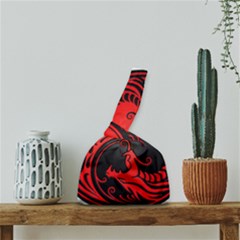 Red Yin Yang Dragons Japanese Wrist Knot Bag