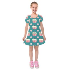 Retro 40s 50s Cupcake Pattern 2 Kids  Short Sleeve Velvet Dress
