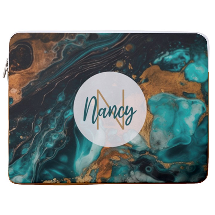 Personalized Marble Name Laptop Sleeve Case with Pocket 17  Vertical Laptop Sleeve Case With Pocket