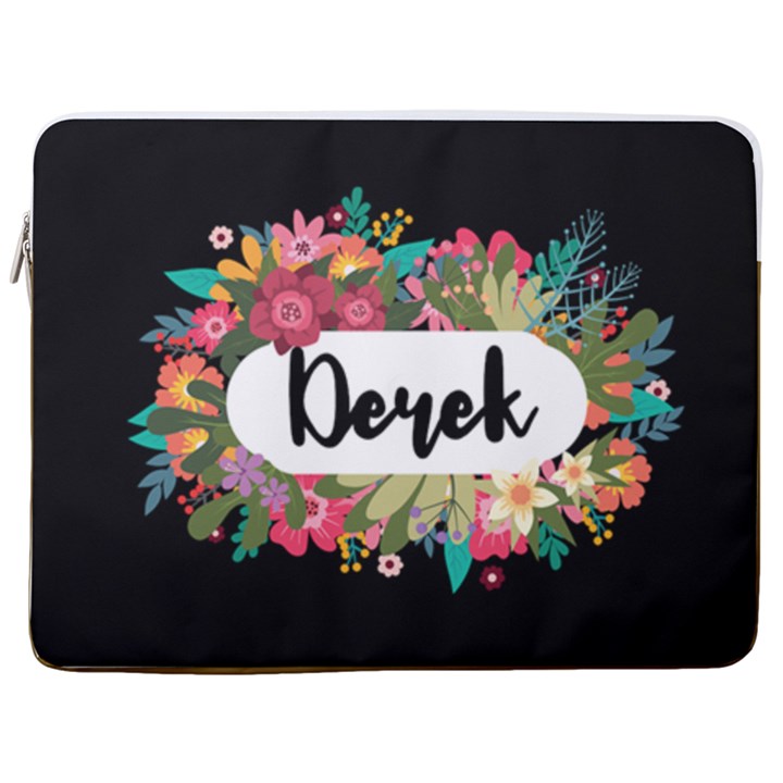 Personalized Floral Name Laptop Sleeve Case with Pocket 17  Vertical Laptop Sleeve Case With Pocket