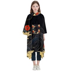 Korean Art Flowers Asian Pattern Kids  Hooded Rain Ponchos