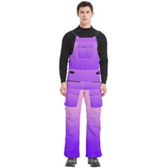 Cotton Candy Pink To Indigo Violet Linear Gradient Men s Side Zip Front Pouch Ski And Snowboard Bib Pants	